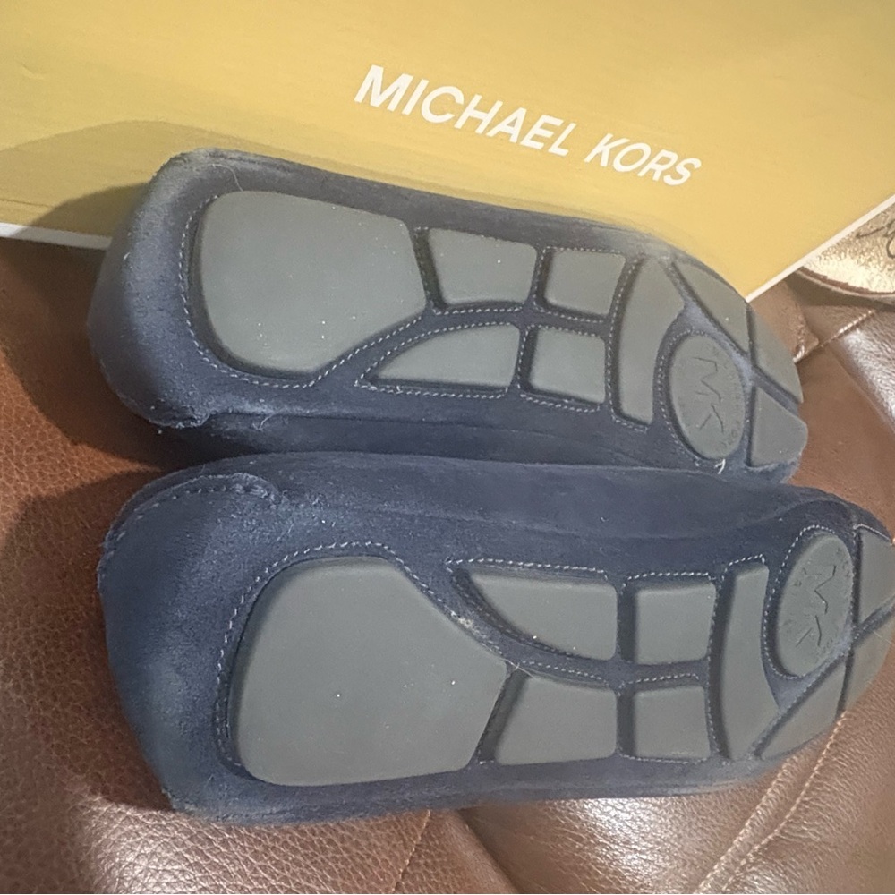 Michael Kors Navy Suede Ballet Flats with Gold MK Emblem - Picture 5 of 6